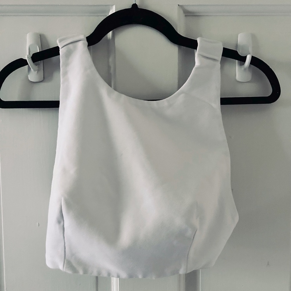 Zara white, open back top.